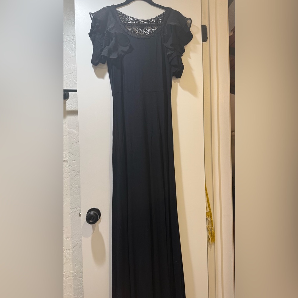 Free People Black Maxi Ruffle Dress